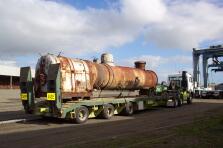 The boiler arriving by truck